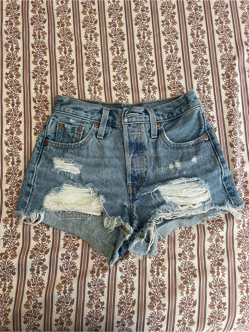 Women’s Levi’s 501 Distressed Denim Shorts in Light Blue